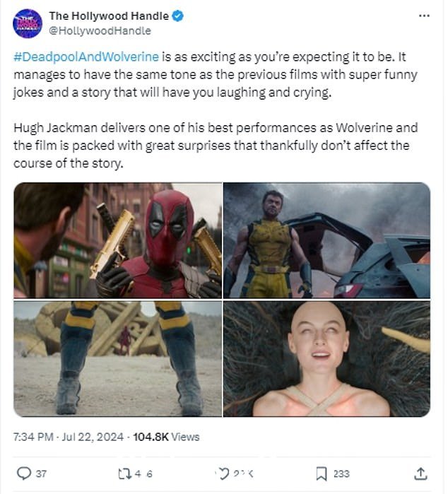 The Hollywood Handle 的评论宣称这部电影“正如你所期待的那样令人兴奋”,同时忠实于其基本材料” class=
