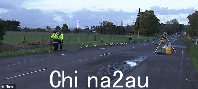 警方发现了指示灯,还发现了沿路数米散落的塑料和玻璃碎片(图为警察在现场)