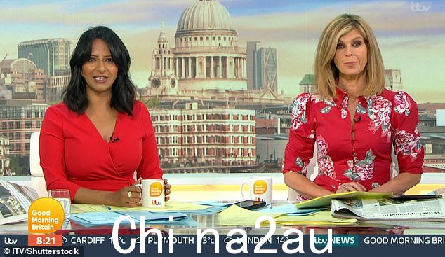 她还赞扬了她的同事 Ranvir Singh(如图)、Charlotte Hawkins、Tina Hobley 和 Myleene Klass 在早餐节目中报道她(如图 2021 年)