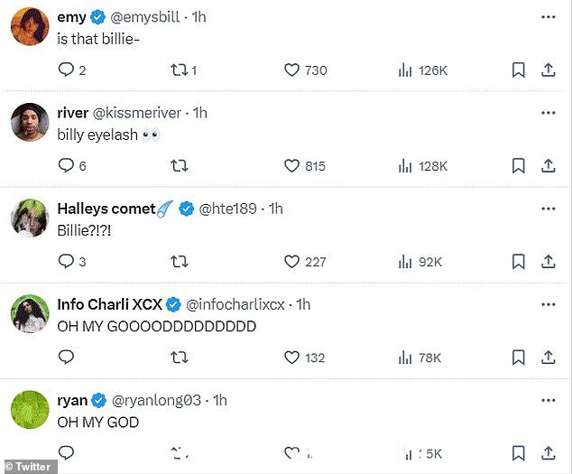 另一条推文:'BILLIE X CHARLI 我刚刚摔倒在地'