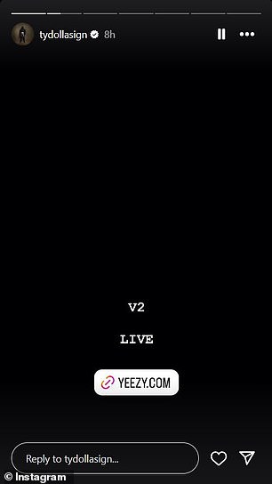 几个小时后,他透露了“V2 LIVE”,通过 Yeezy.com 添加了音乐链接