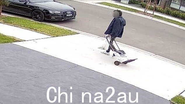 来自收到其中一个包裹的家庭的闭路电视录像显示,一名身穿深色海军夹克的男子和一辆手推车(如图)似乎将其放入居民的信箱中