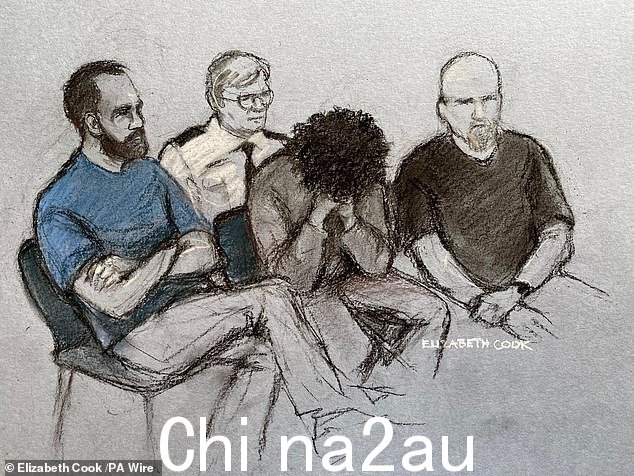 艺术家对 Axel Rudakubana 于 8 月 1 日在利物浦刑事法庭遮住脸的印象