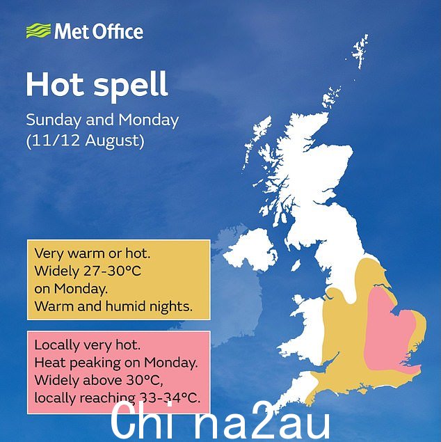 英国气象局预测英国大部分地区将迎来炎热天气,最高温度为 33C