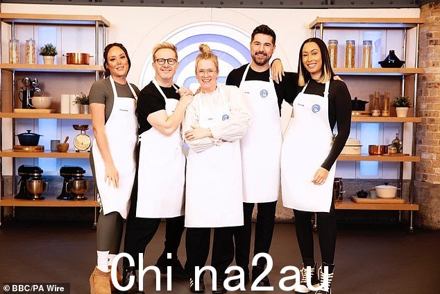 L-R 夏洛特、Ian 'H' Watkins、Edith、Craig Doyle 和 Snoochie Shy 主演最新系列 Celebrity MasterChef 将于周二晚上 8 点回归 Celebrity MasterChef