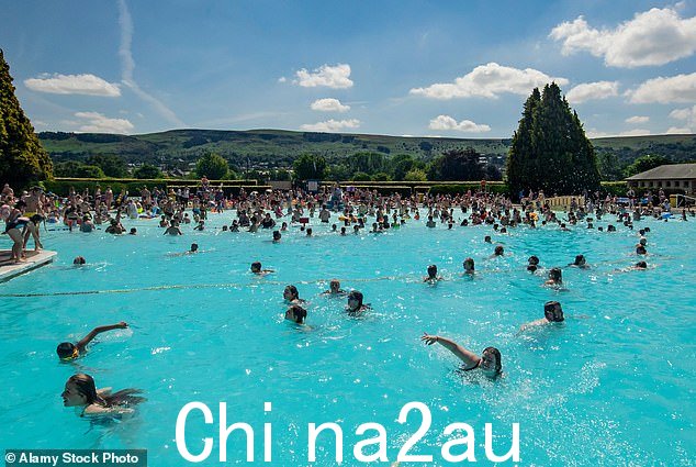 “游泳者在利多纳凉,这里可以欣赏伊尔克利沼泽