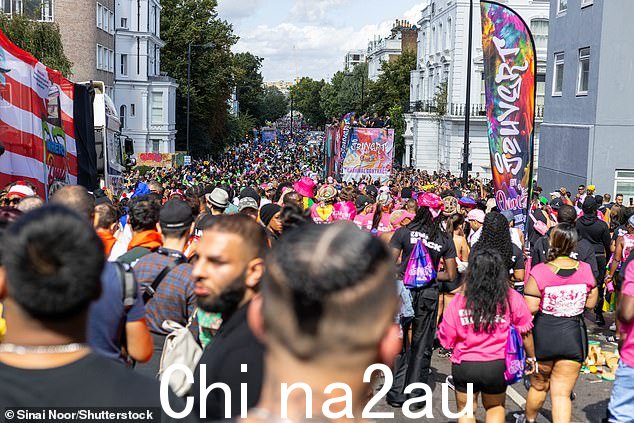 人群在伦敦西部的街道上游行参加年度游行