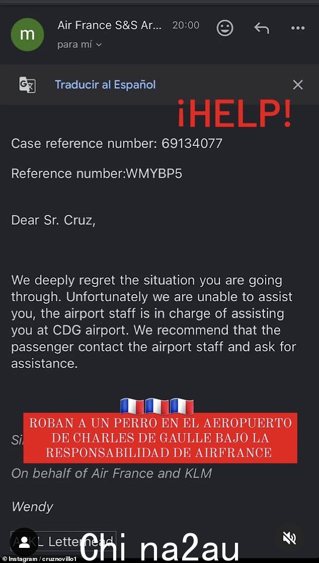 Sombra 的所有者 Cruz Novillo Astrada 一直在 Instagram 上分享法航电子邮件的屏幕截图