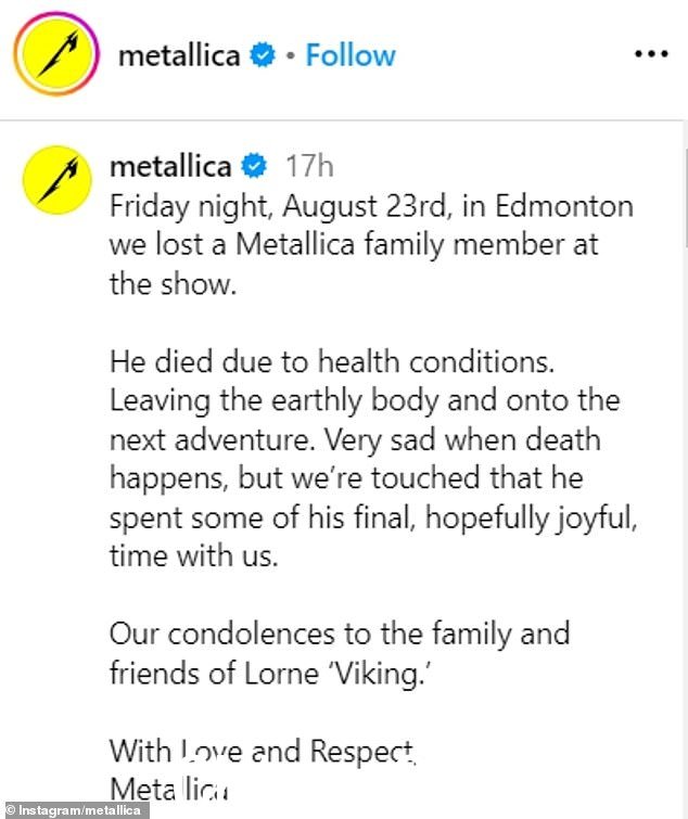 Metallica 在 Instagram 上向“Viking”表示敬意,称他们“很感动他与我们一起度过了最后的时光,希望是快乐的”” class=