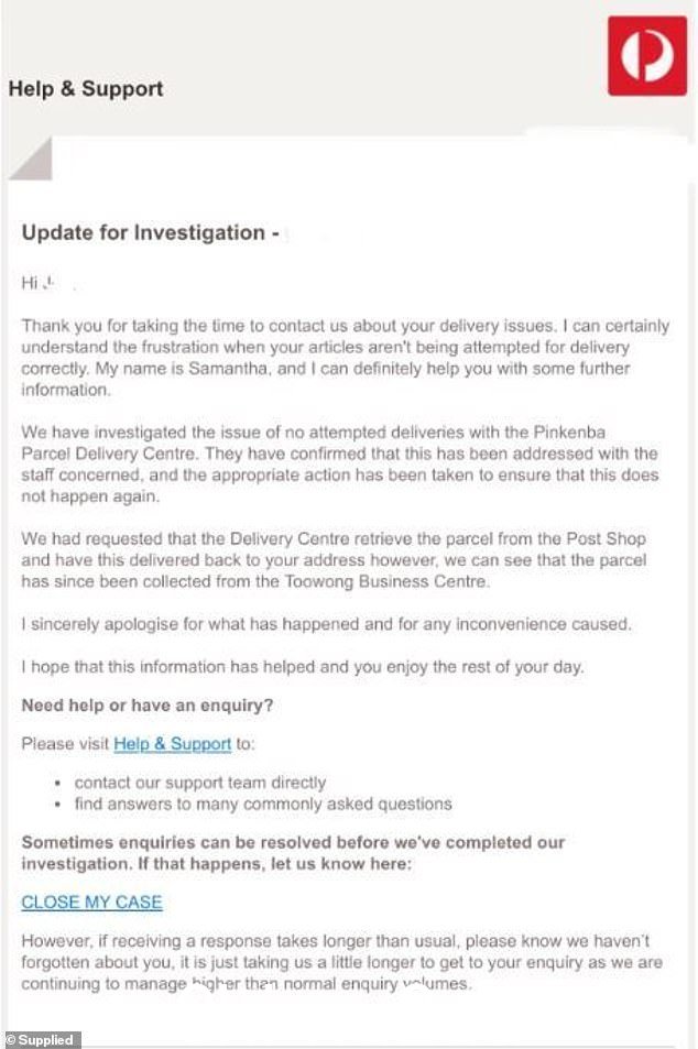 客户还上传了一封从指定调查其投诉的案例经理那里收到的电子邮件,这表明问题已得到调查(如图)