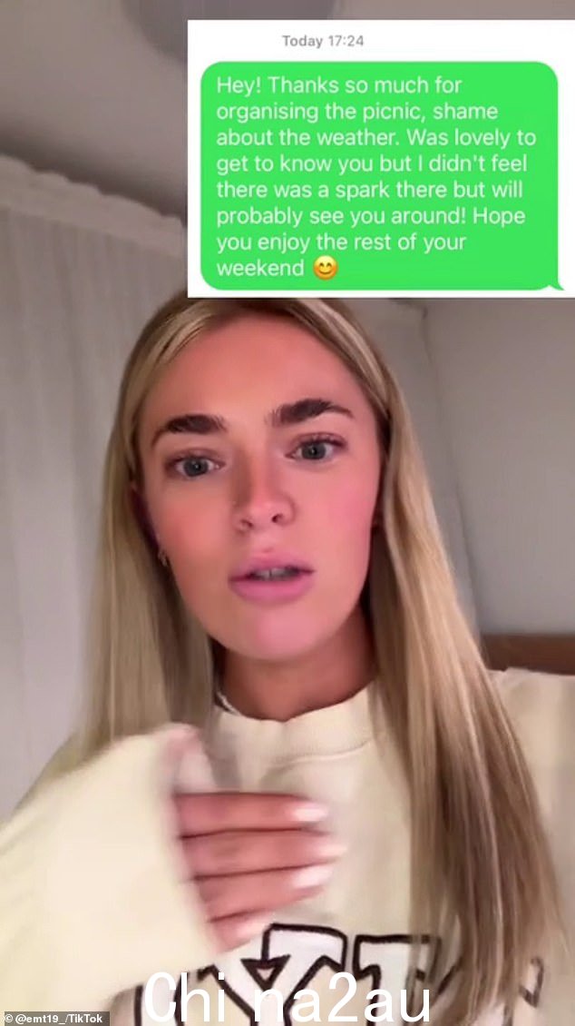 Emily,29 岁,与在海滩上认识的一名男子进行了一次不成功的约会,之后她试图温和地让他失望,但他最终要求退款