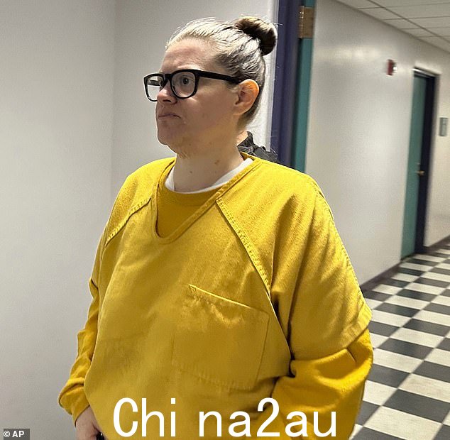 在本周的证词中，导致两个孩子死亡的事件中涉及的高木厨房椅子被带进法庭，就在斯奈德的面前。这是她 2023 年的照片