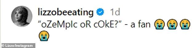 在标题中,表演者写下了“oZeMpIc or cOkE?”- 一个粉丝,”随后引用社交媒体用户的评论添加了哭脸表情符号” class=