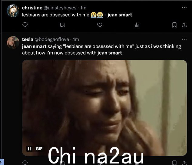 '女同性恋者都对我着迷 - 吉恩·斯马特',一位粉丝输入了两个哭脸表情符号