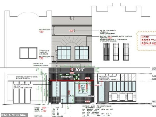 拟建的 171 King St Newtown 肯德基店面。悉尼市议会批准文件称,该店不会放置醒目的阻碍性肯德基标志