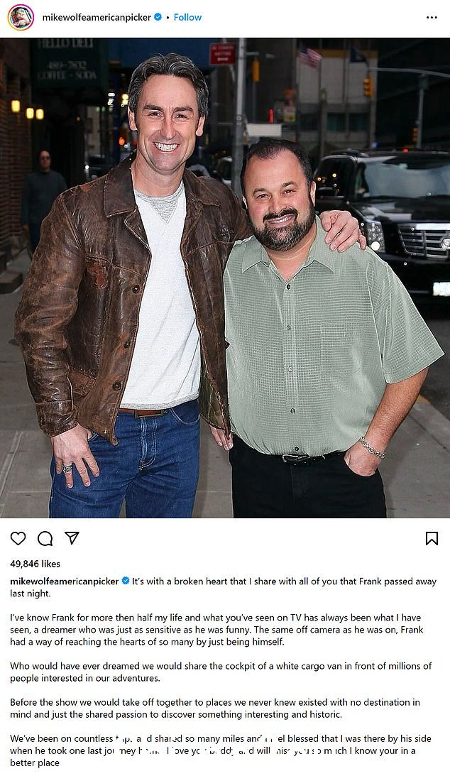 弗兰克·弗里茨 (Frank Fritz) 的美国采摘者队 (American Pickers) 联合主演丹妮尔·科尔比 (Danielle Colby) 和迈克·沃尔夫 (Mike Wolfe) 在他 60 岁去世后主持了感人至深的名人悼念活动,纪念他留下的遗产