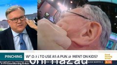 在关于是否可以体罚孩子的辩论中，凯特·加拉威 (Kate Garraway) 在《早安英国》节目中捏了艾德·鲍尔斯 (Ed Balls) 的脸