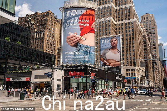 在美国,有大量出售减肥针剂的私营公司的广告牌