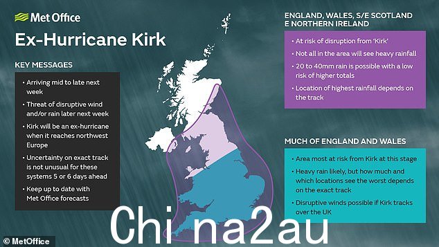 英国气象局发布了一张地图,显示从周中开始,风暴“可能带来破坏性的雨和风”,人们将在哪里遭受最严重的影响