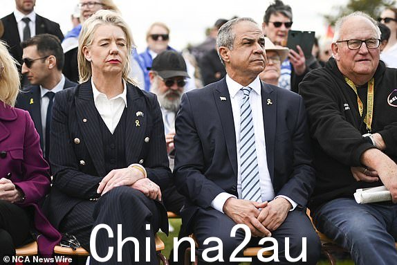 澳大利亚堪培拉 - NewsWire 照片 - 2024 年 10 月 7 日:参议员布里奇特·麦肯齐 (Bridget McKenzie) 和以色列驻澳大利亚大使阿米尔·迈蒙 (Amir Maimon) 以及数千名与会者聚集在堪培拉议会大厦,采取历史性立场反对反犹太主义并支持以色列。 图片:NewsWire / Martin Ollman