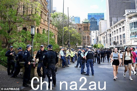2024 年 10 月 7 日星期一,新南威尔士州警察和防暴警察在悉尼市政厅举行巴勒斯坦社区守夜活动,纪念哈马斯 10 月 7 日袭击以色列一周年。(AAP 图片/Bianca De Marchi)无存档” height=
