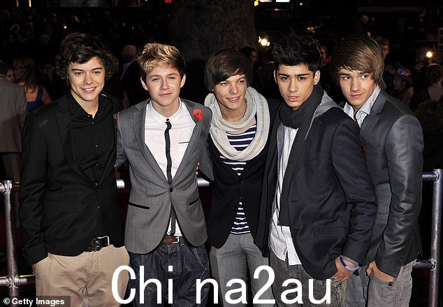 (左起)2010 年 One Direction 乐队成员 Harry Styles、Niall Horan、Louis Tomlinson、Zayn Malik 和 Liam Payne