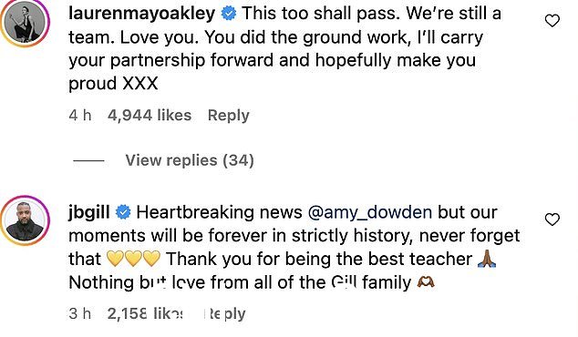 Lauren 和 JB 在评论中分享了他们对 Amy 的爱,并承诺让她感到骄傲