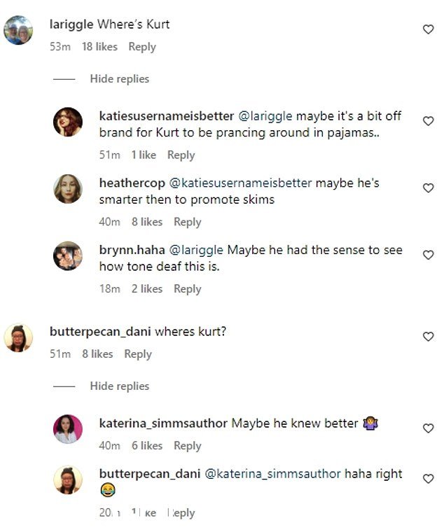 '库尔特在哪里?'有人问,另一位 Instagram 用户回答道:“Kurt 穿着睡衣到处乱跑可能有点不合时宜。” class=