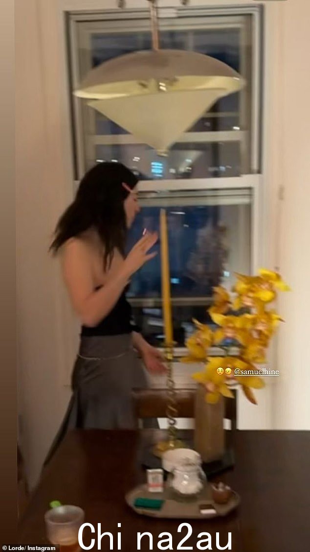 Lorde,真名 Ella Marija Lani Yelich-O¿Connor,穿着简单的黑色抹胸和丝绸灰色裤子与朋友在纽约低调庆祝活动