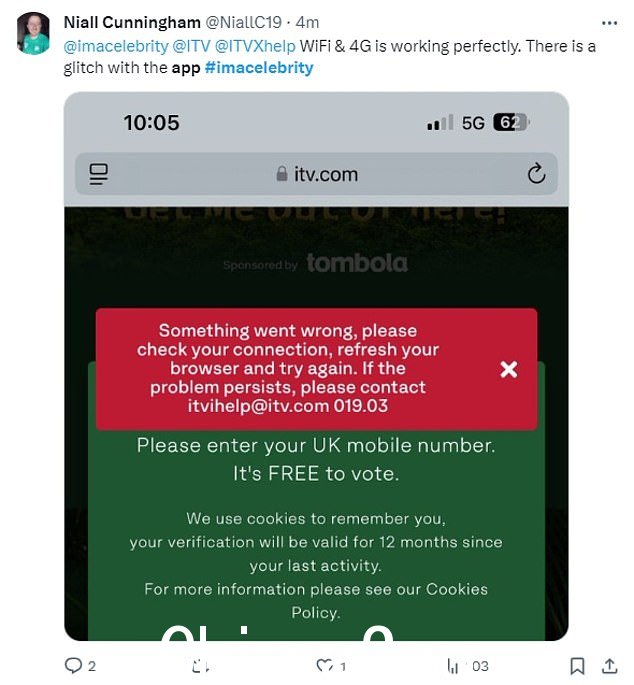 但是当粉丝们去ITV 应用程序在试用中投票给他们想要的名人,许多人发现该应用程序无法正常工作