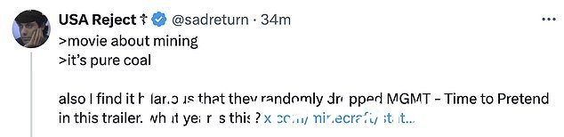 但反应并不都是积极的,即使预告片似乎比预告片有所改进,一位粉丝嘲笑它看起来“绝对是垃圾”,而其他人则抱怨道。关于预告片中使用 MGMT 的《Time To Pretend》