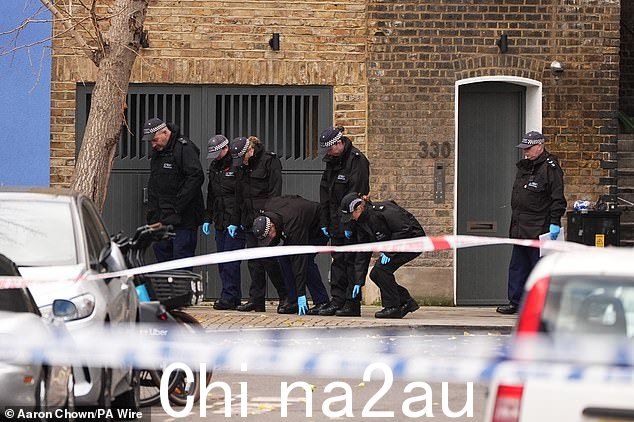 警察在伦敦西部拉德布罗克格罗夫的南格罗夫搜查现场,一名八岁女孩被枪击严重受伤