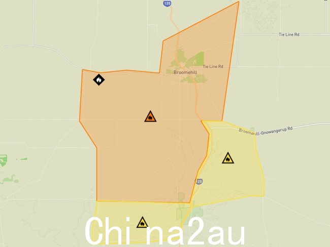 该警告适用于以 Broomehill-Kojonup Rd、Flat Rocks Rd、Greenhills South 为界的区域Rd、Great Southern 高速公路、Holland Track 和 West Peringillup 路。图片:西澳紧急情况。