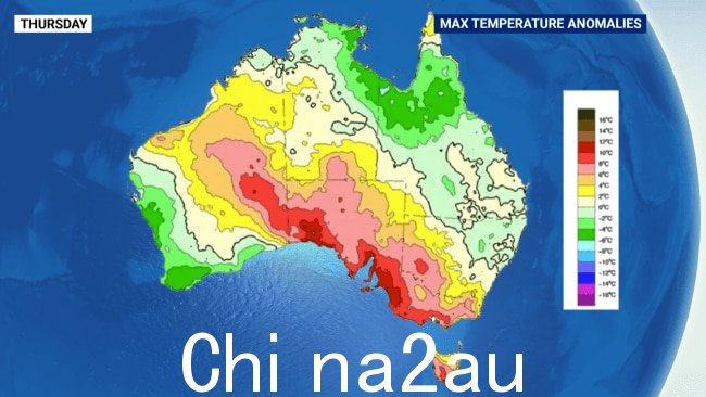 周四西澳部分地区气温可能比平均水平高 6-10 摄氏度,比平时高 12 摄氏度南澳海岸。图片:澳大利亚天空新闻”size=