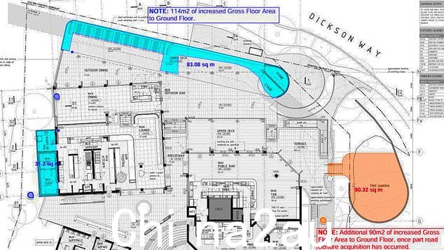 最新扩建提案(如图)包括一个阳台、啤酒花园和一个冷藏室