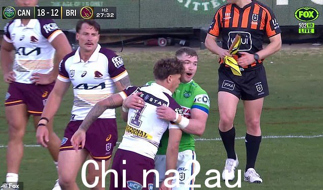 Reece Walsh 'leads with head' in a hit on Hudson Young that dropped him to the ground