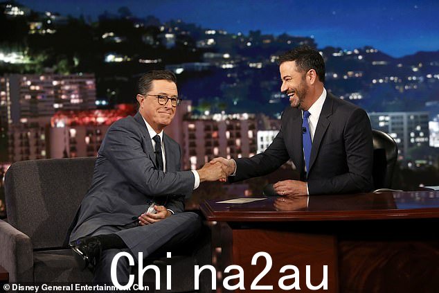 After the announcement of the show's cancellation, other stars defended Colbert such as Jimmy Kimmel and David Letterman; Colbert and Kimmel seen above in 2017