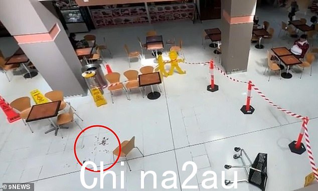 Photos from the scene show what appear to be spots of blood on the ground, just metres from a shopping trolley lying on its side (pictured)
