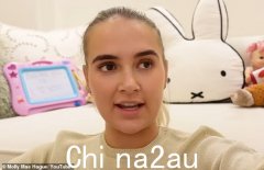 莫莉·马（Molly-Mae Hague）像两个女儿小鹿斑比（Bambi）一样，因为他想在新视频中咬着托儿所的朋友，因为他说的太柔软了。